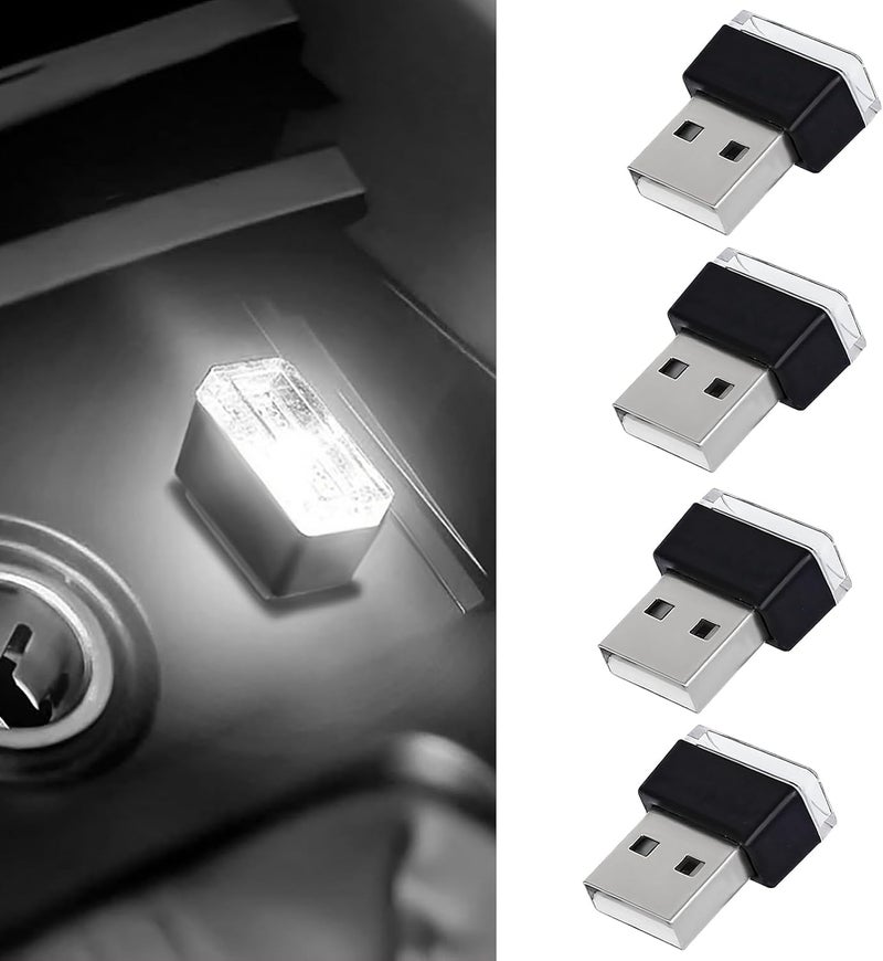 Hbxdeco 4 PCS USB LED Car Interior Atmosphere Lamp, Portable Mini Auto LED Decor Night Light, Plug-in USB Interface Ambient Lighting Kit, Universal Car Interior Accessories(White) - Image 1